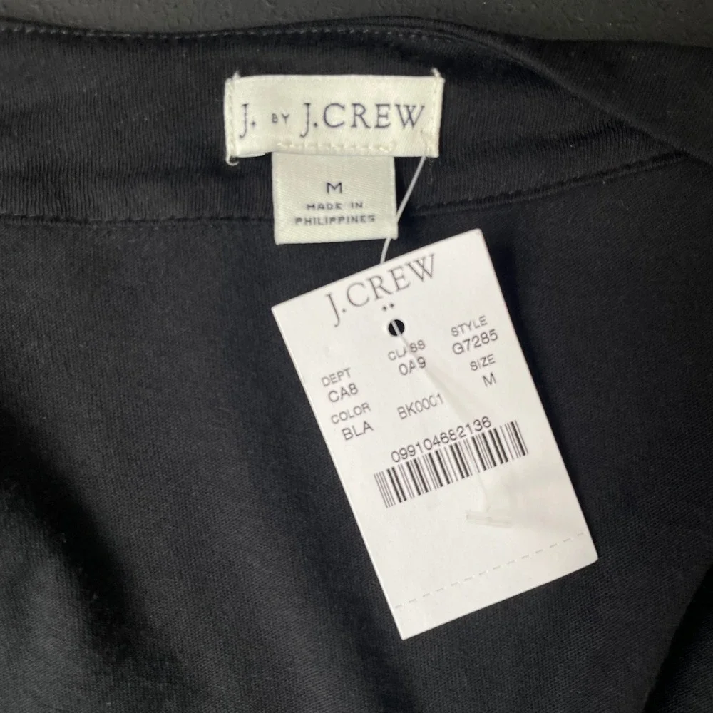 J Crew Cardigan Womens M Black Open Front Drape Cotton Minimalist Lightweight